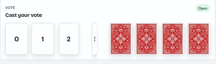 Sprintpoker estimation room with face-up and face-down cards